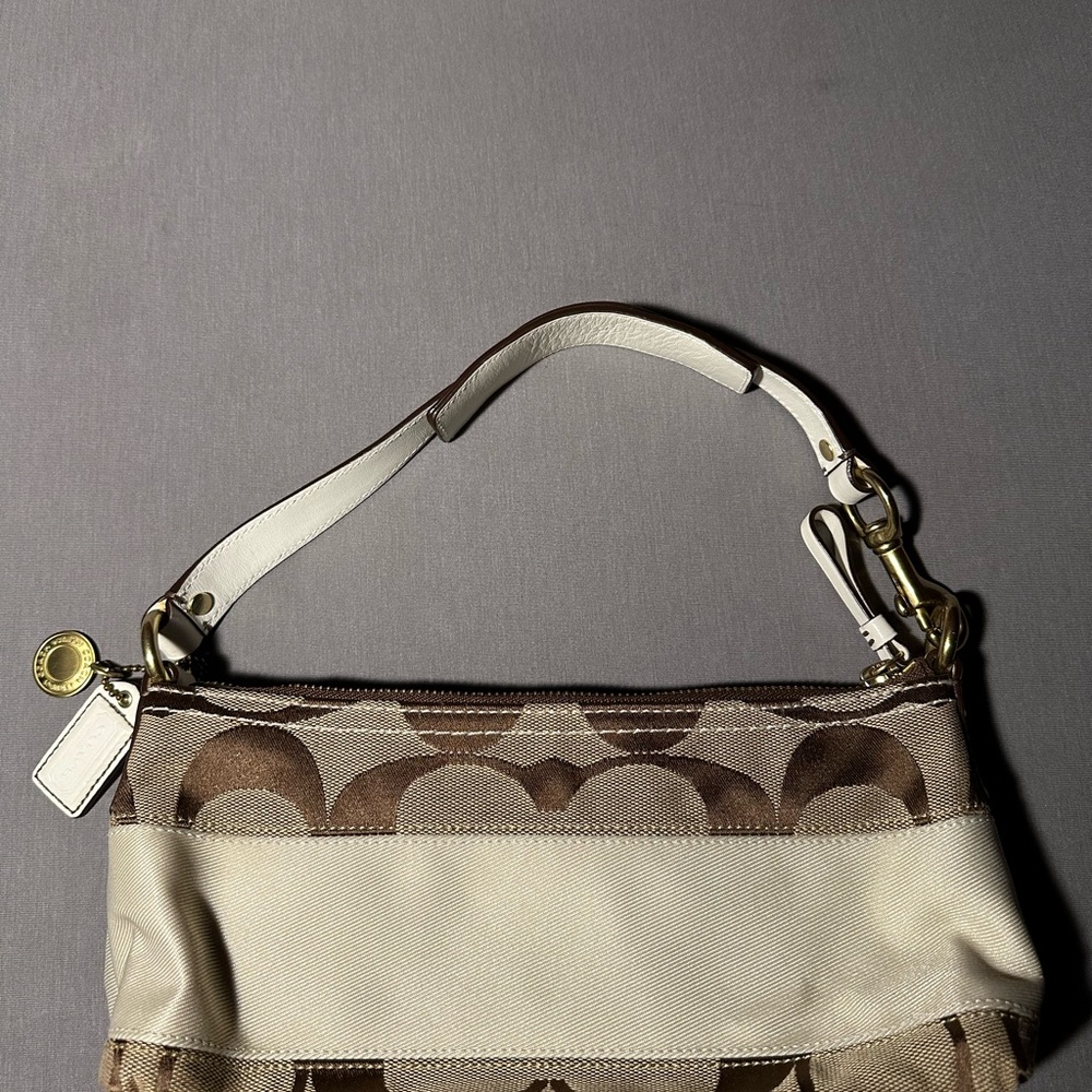 Coach Cream and Brown Signature-Pattern Shoulder Bag